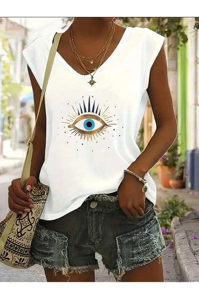 Deocept Γυναικείο αμάνικο μπλουζάκι με στάμπα με μάτια