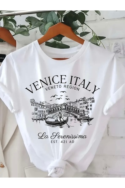 Deocept TRICOU CU GULER ROTUND OVERSIZE CU IMPRIMEU VENICE ITALIA