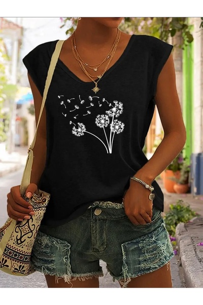 Deocept Oversize Sleeveless T-Shirt with Carahindiba Print for Women