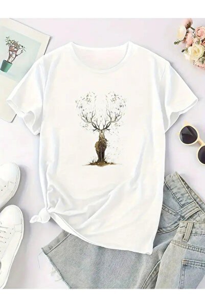 Deocept TRICOU OVERSIZE CU GULER ROTUND CU IMPRIMEU GOLDEN DEER