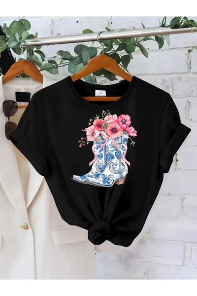 Deocept TRICOU OVERSIZE CU GULER ROTUND CU IMPRIMEU DE FLORI