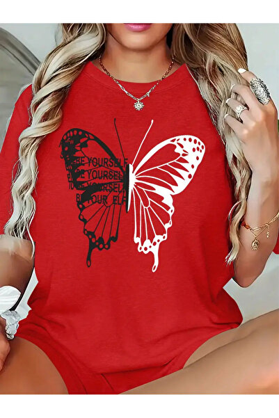 Deocept TRICOU OVERSIZE CU IMPRIMEU FLUTURE ALB-NEGRU