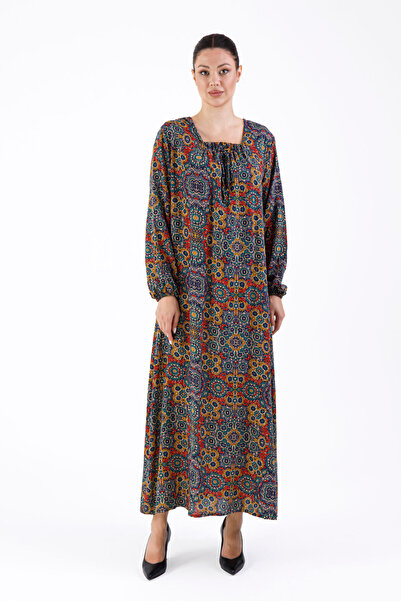 Mihvera Paisley Desenli Viskon Rahat Kesim Anne Elbisesi