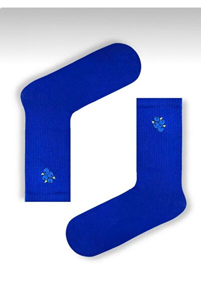 çorapmatik Blueberry Desenli %100 Pamuk Nakışlı Tenis Çorap