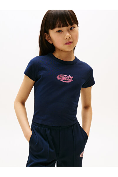 Tommy Hilfiger Men Dark Night Navy Butterfly Logo Extra Slim Crew Neck T-Shirt