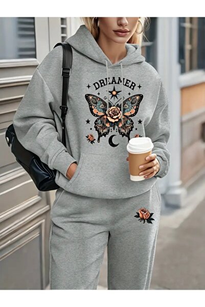 Deocept DREAMER BUTTERFLY PRINTED UNISEX ΓΥΝΑΙΚΕΙΟ/ΑΝΔΡΙΚΟ ΣΕΤ ΦΟΡΜΑ ΜΕ ΚΑΠΟΥΝΤΟ OVERSIZE ΚΑΤΩ/ΕΠΙΣΤΡΩΜΑ