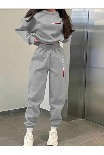 mercoledi BALANCE BASKILI UNİSEX OVERSİZE BİSİKLET YAKA ALT/ÜST EŞOFMAN TAKIMI