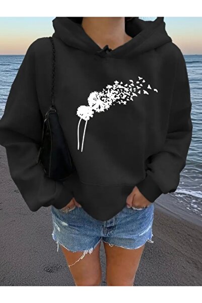 Deocept سويت شيرت بقلنسوة كبير الحجم للجنسين مطبوع عليه الفراشة من KARAHİNDİBA