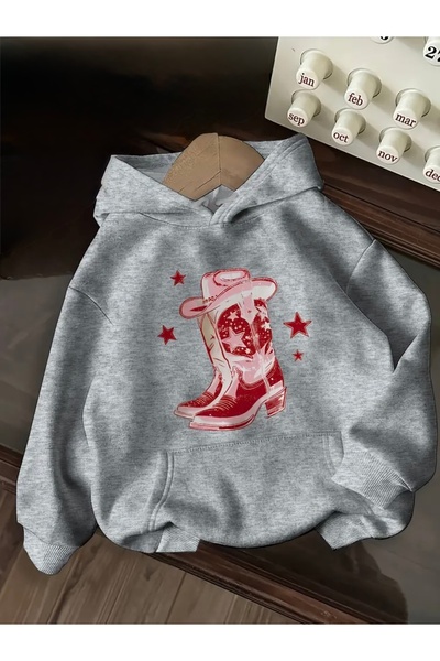 Deocept KOVBOY ÇİZMESİ BASKILI OVERSİZE UNISEX KAPÜŞONLU SWEATSHİRT