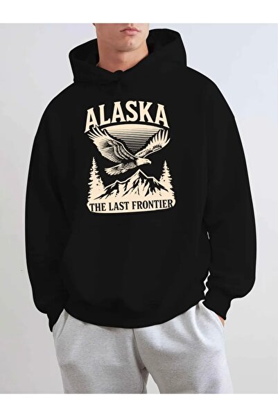 Deocept سويت شيرت بقلنسوة كبير الحجم للجنسين للنساء/الرجال مطبوع عليه ألاسكا