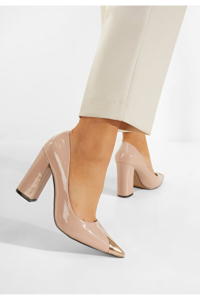 B T Shoes Pantofi cu toc gros eleganti bej Azul