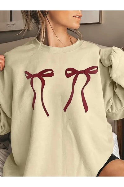 mercoledi سويت شيرت برقبة دائرية للجنسين مطبوع عليه شريط كبير الحجم للنساء/الرجال