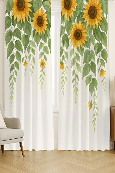 Else Dekor Πράσινο φύλλο ηλίανθου με μοτίβο διπλής πτέρυγας φόντο κουρτίνα σουέτ Σαλόνι Σαλόνι Κουζίνα 140x260cm