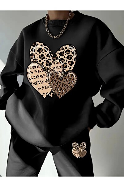 Deocept ΣΕΤ ΦΟΡΕΚ ΣΤΟΜΑΤΑ ΜΕ ΣΤΑΜΠΑ ΛΕΟΠΑΡ ΚΑΡΔΙΑ UNISEX OVERSIZE