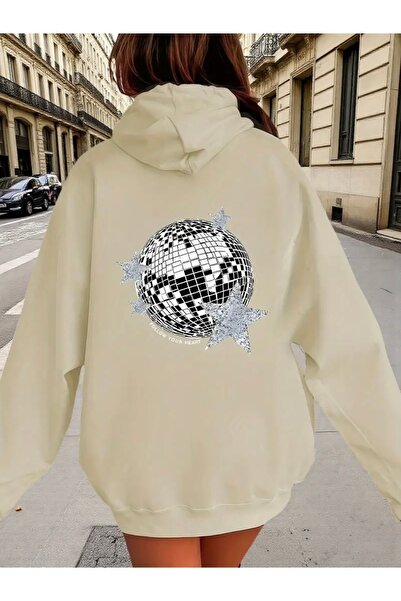 mercoledi سويت شيرت بقلنسوة كبير الحجم للجنسين مطبوع عليه نجوم وكرة ديسكو