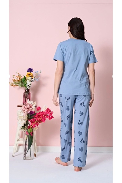 Over Sleep by Poleren Set de pijamale pentru femei cu mâneci scurte din țesătură rezistentă la îndoială