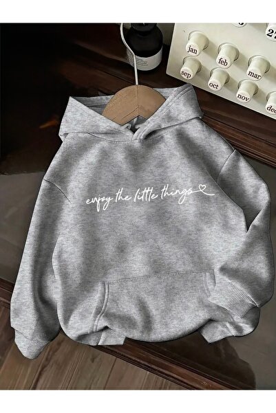 Deocept BUCĂTĂ DE PULOVER UNISEX SUPRA-MĂRIME CU GLUGĂ CU IMPRIMARE ENJOY THE LITTLE THINGS