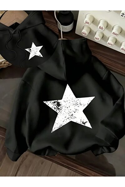 Deocept Star Printed Oversize Hooded Sweatshirt