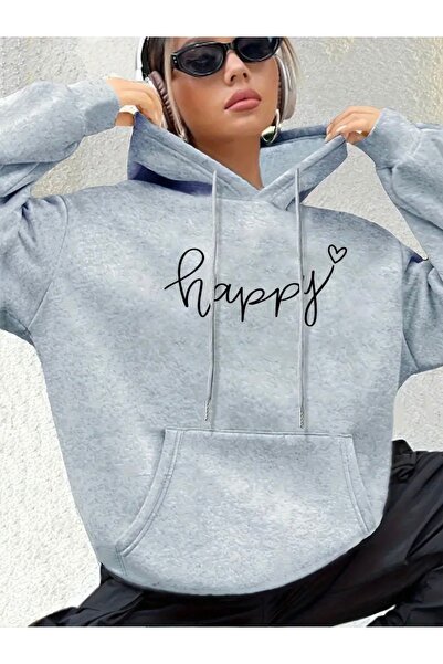 Deocept Hanorac UNISEX SUPRA-MEGLIMBĂ CU CAPĂ CU PRINT HAPPY