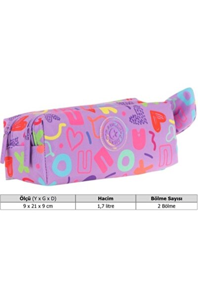KAUKKO Kız Çocuk Iki Bölmeli Mor Kalp Baskılı Kalem Çantası/kalemlik - K2695