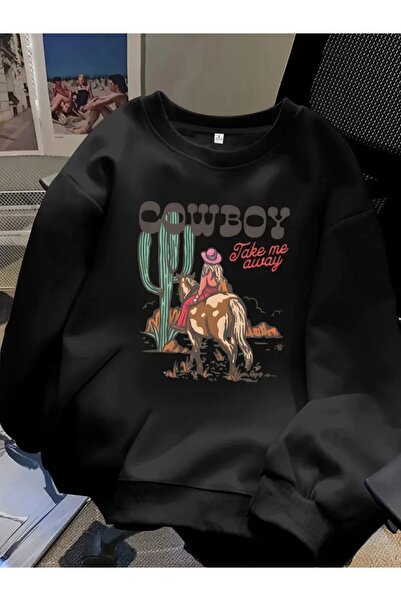 mercoledi SWEATSHIRT DE BICICLETA UNISEX DE DIMENSIUNE MARE CU IMPRIMARE COWBOY