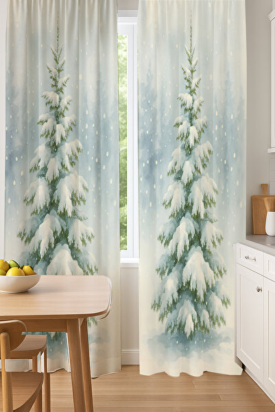 Else Dekor Χειμερινό θέμα με μοτίβο πεύκου με διπλό φτερό σκηνικό κουρτίνα σουέτ Σαλόνι Σαλόνι Κουζίνα 140x260cm