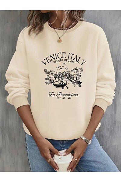 mercoledi سويت شيرت برقبة دائرية للجنسين مطبوع من فينيسيا إيطاليا