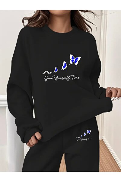 Deocept SET DE PANTALONI DE ANTRENAMENT UNISEX DE MĂRIME MARE CU GOLI DE BICICLETA CU IMPRIMARE BUTTERFLY ALBASTRU