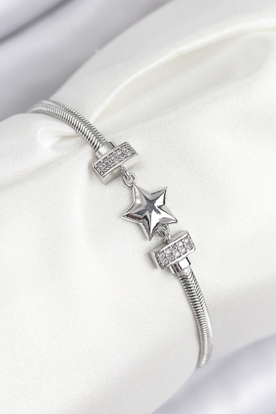 Clariss Brass Zircon Stone Clover Model Silver Color Women's Bracelet - Blk-0276