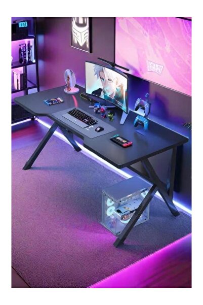 Crestj Large Gaming Desk 120x60x75cm, K-Shaped Gaming Table, Gaming Workstation in Black