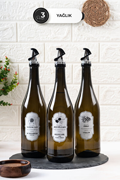 Homekolik 3’lü 750 ml Cam Yağlık Seti – Gümüş Kapak, Damlatmaz Başlık – Zeyti...