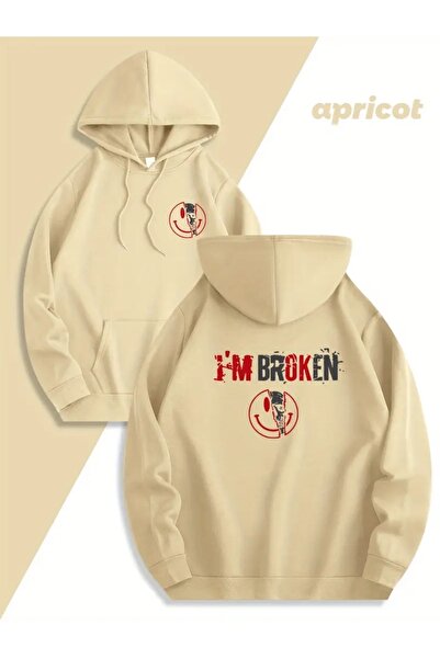 mercoledi سويت شيرت مطبوع عليه I'M BROKEN مقاس كبير