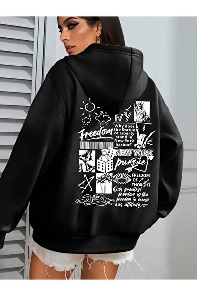 Deocept سويت شيرت بقلنسوة مطبوع عليه رسومات FREEDOM للجنسين