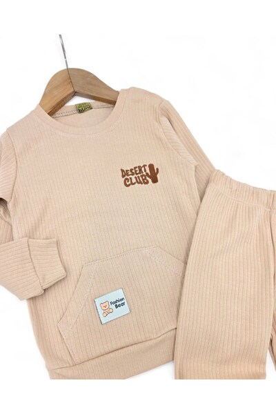 Ege Bebek Baby Boy Ribbed, Seasonal 6-9-12-18-24 Month Cactus Embroidered Long Sleeve Top and Bottom Set