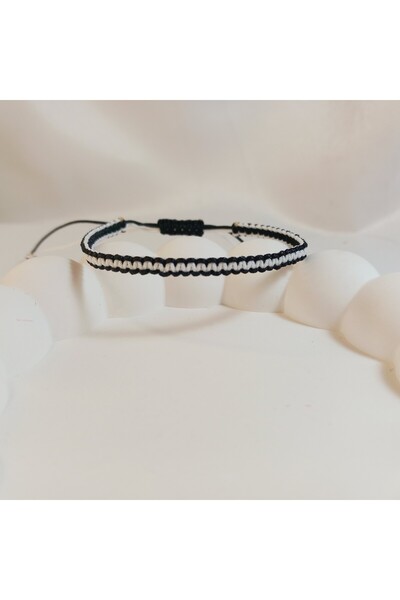 Crystal Atelier Beşiktaş Örgü Taraftar Makrome Bileklik-Taraftar Bileklik-Siy...