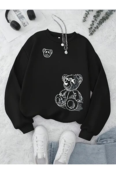 Deocept Bear Printed Oversize Unisex Women/Men's Crew Neck Sweatshirt
