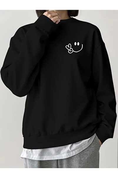 Deocept سويت شيرت مطبوع عليه وجه مبتسم كبير الحجم للجنسين للنساء/الرجال برقبة...
