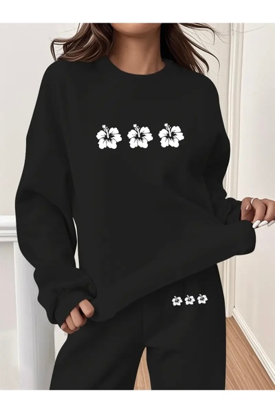 Deocept SET DE PANTALON DE ANTRENAMENT UNISEX OVERSIZE CU Gâtul de ciclism imprimat HIBISCUS