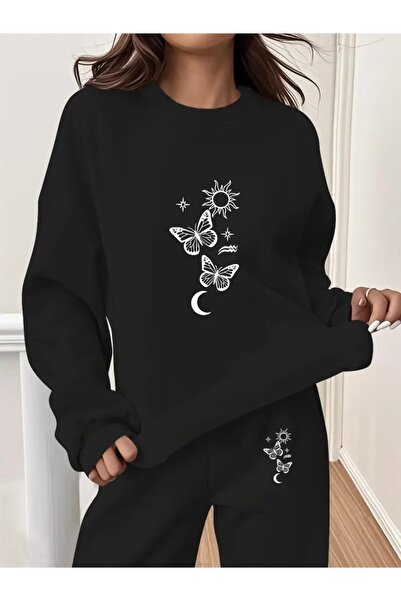 mercoledi Unisex Oversize Circleneck Bottom/Upper Tracksuit Set with Butterfl...