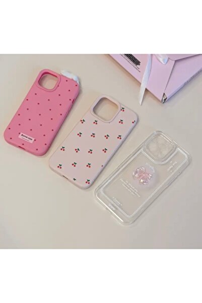 Tasarım İPhone 13/14 uyumlu kirazlı telefon kılıfı pembe telefonu kılıfı