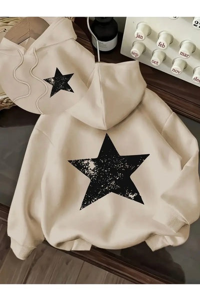 mercoledi YILDIZ BASKILI OVERSİZE KAPÜŞONLU SWEATSHİRT