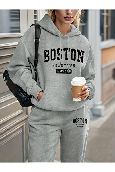 Deocept BOSTON PRINTED UNISEX ΓΥΝΑΙΚΕΙΟ/ΑΝΔΡΙΚΟ ΣΕΤ ΦΟΡΜΑ ΜΕ ΚΑΠΟΥΝΤΟ OVERSIZE ΚΑΤΩ/ΕΠΕΥΘΥΝΗ