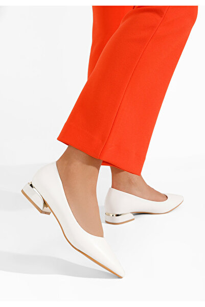 B T Shoes Bílé lodičky na nízkém podpatku Bertesa V2