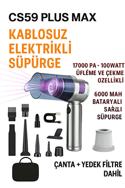 TECHNOMEN Type-C Şarjlı Mini Vakum & Hava Üfleyici Çok Amaçlı Temizlik Cihazı...