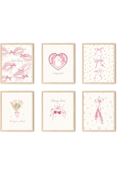 Today Idea مجموعة من ٦ لوحات فنية جدارية بقوس وردي للبنات من | ملصقات كاواي ج...