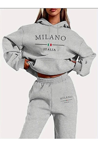 Deocept Σετ γυναικεία γκρι αθλητική φόρμα Milano Printed