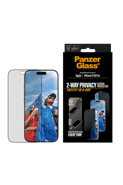 Panzer Glass واقي شاشة بإطار أسود ومقاس واسع للغاية لهاتف iPhone 17 - الخصوصية