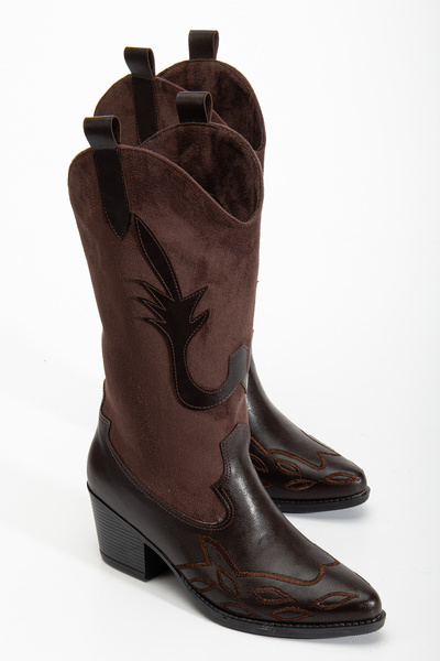 Ms Sugar Kovbojské westernové boty Dámské světle hnědé kožené semišové vyšívané westernové kovbojské boty se vzorem