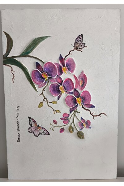 SERAP İSKENDER PAİNTİNG ORKİDE VE KELEBEKLER TABLO 60X40CM