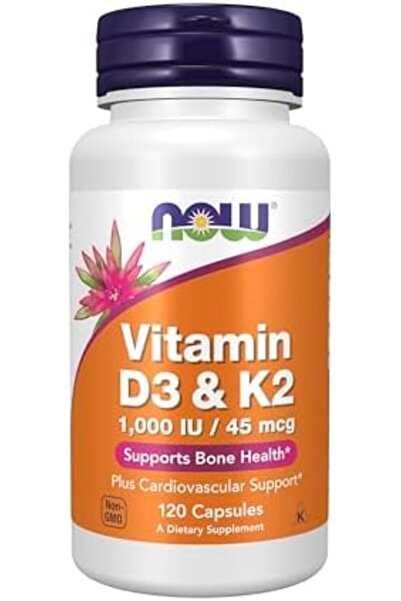 Now Foods مكملات NOW، فيتامين د-3 وك-2، 1000 وحدة دولية/45 ميكروجرام، بالإضافة إلى الدعم*، يدعم صحة العظام